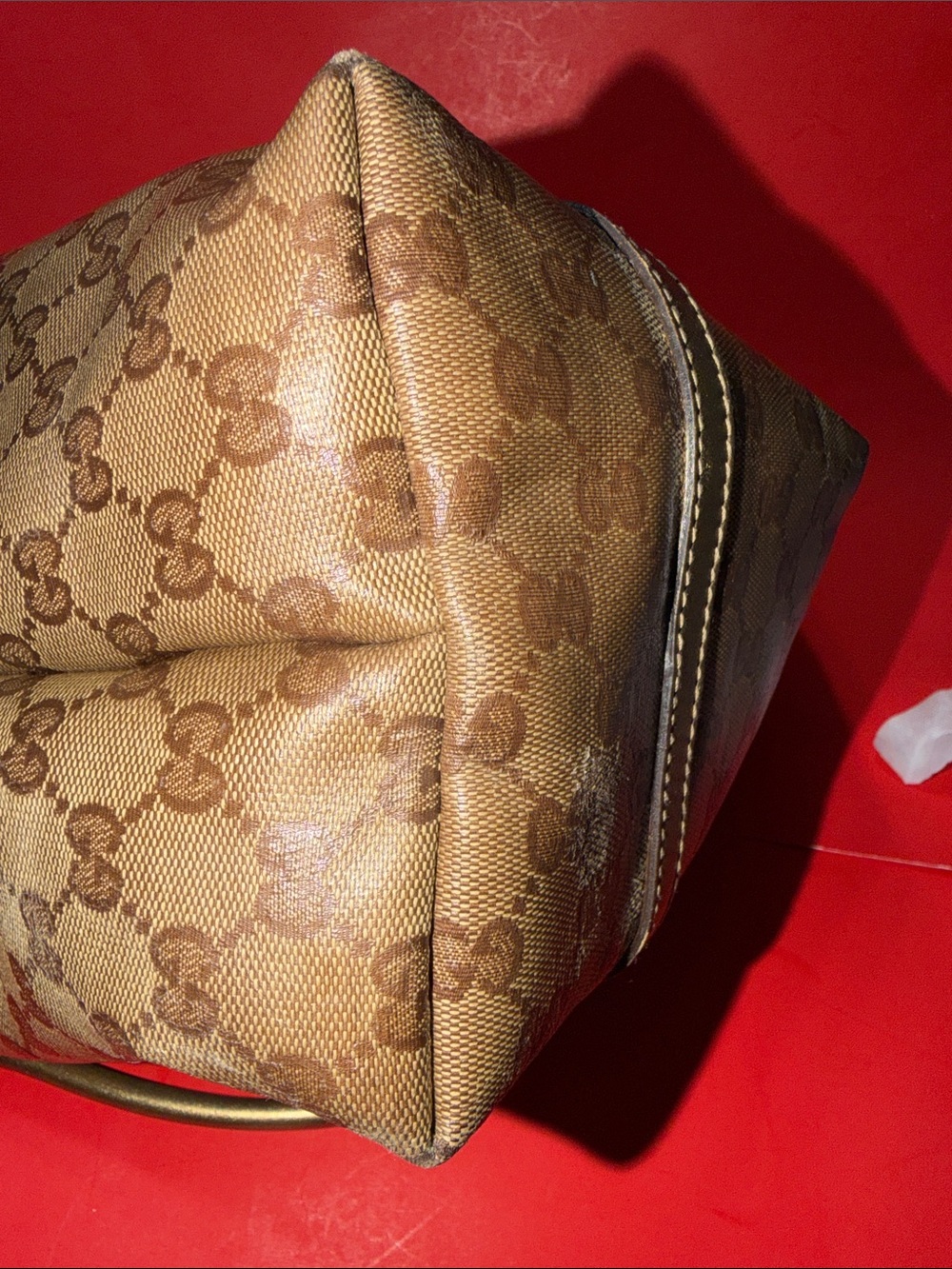 GUCCI Brown GG Monogram Canvas Tote with Gold Trim - Picture 12 of 15